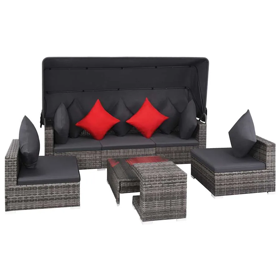 Salon de jardin 7 pcs avec coussins Résine tressée Gris