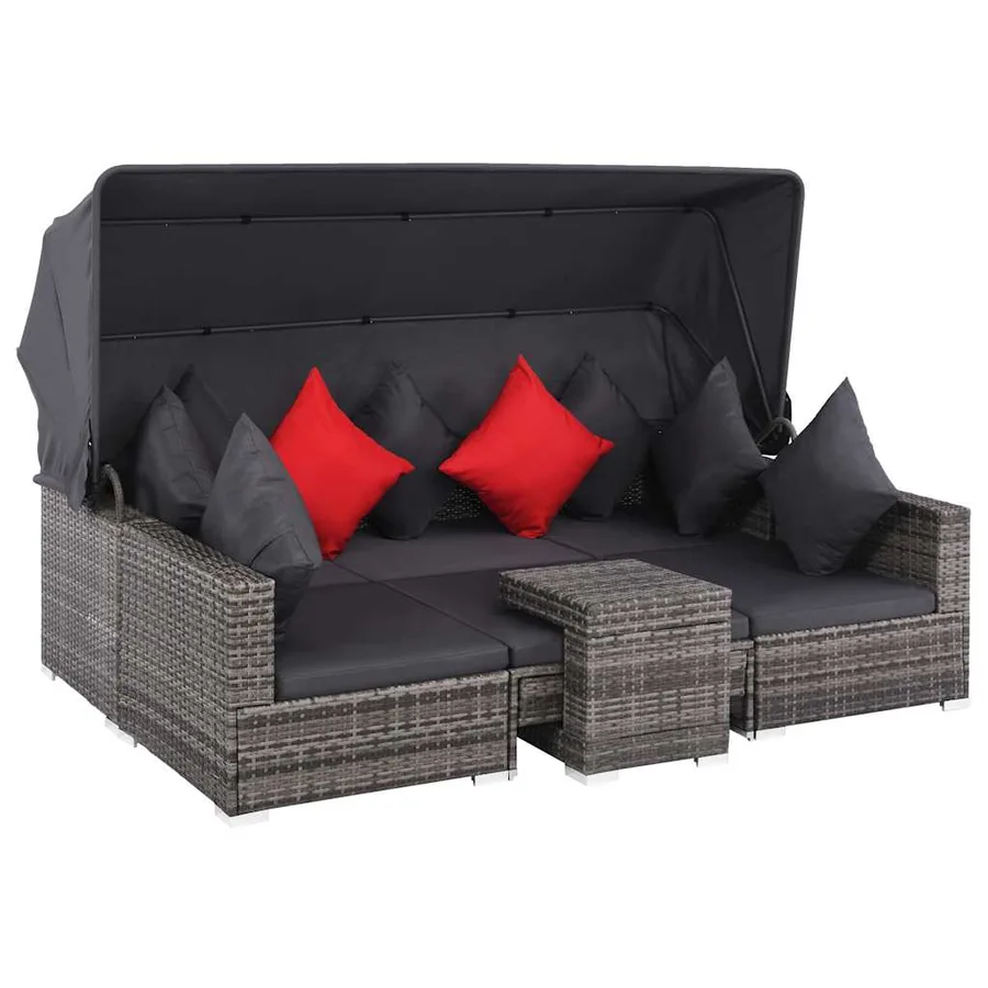 Salon de jardin 7 pcs avec coussins Résine tressée Gris - 2