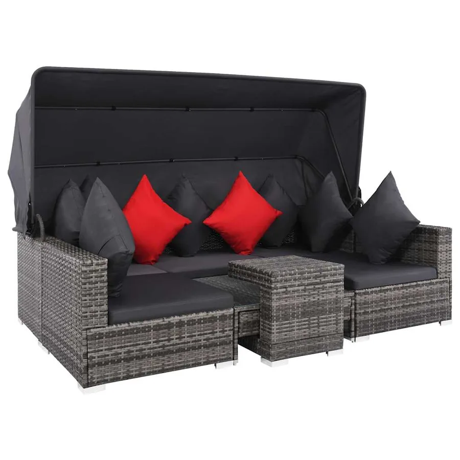 Salon de jardin 7 pcs avec coussins Résine tressée Gris - 3