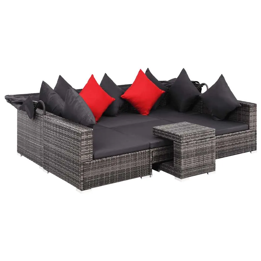 Salon de jardin 7 pcs avec coussins Résine tressée Gris - 4
