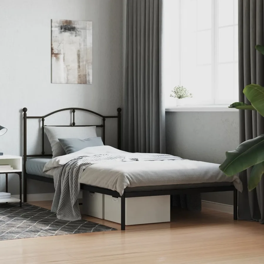 Cadre de lit métal sans matelas avec tête de lit noir 107x203cm
