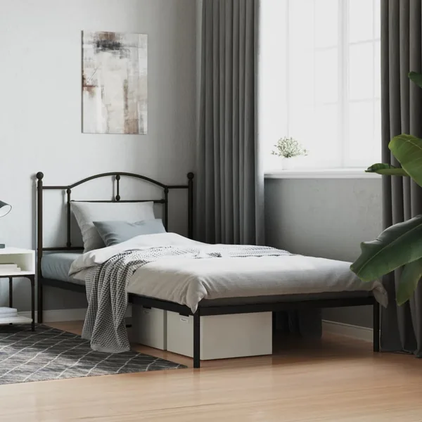 Cadre de lit métal sans matelas avec tête de lit noir 107x203cm