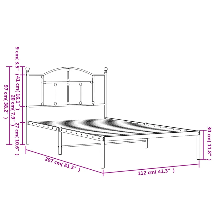 Cadre de lit métal sans matelas avec tête de lit noir 107x203cm - 9