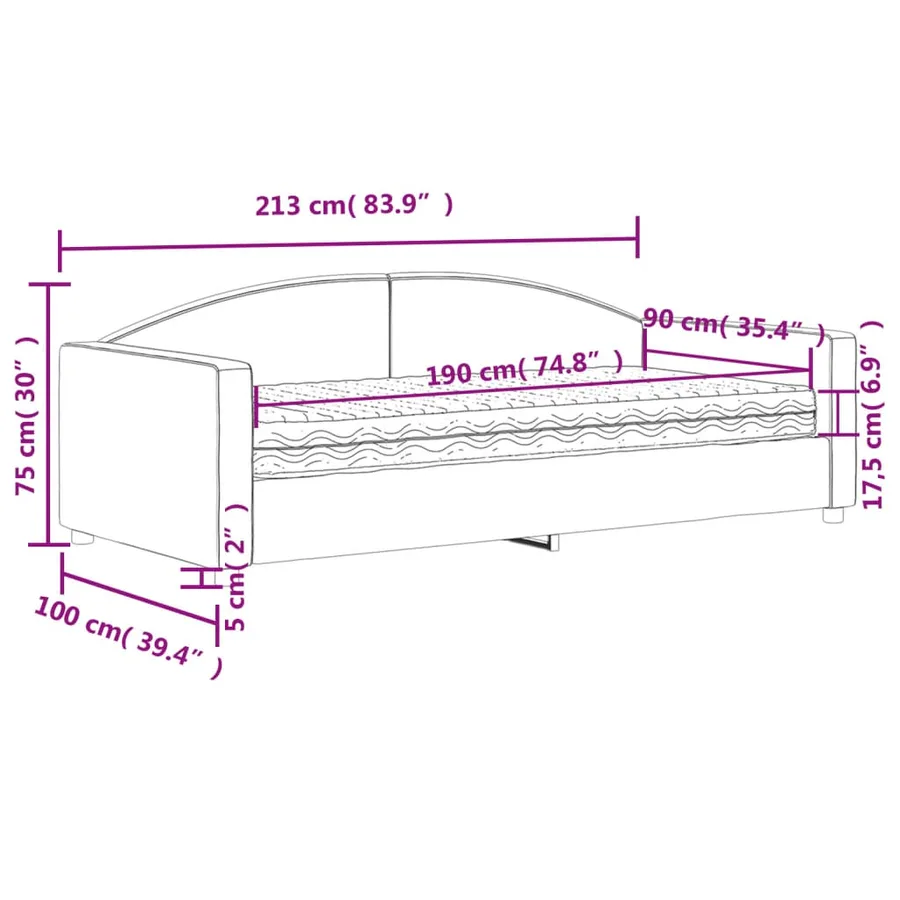 Lit de jour avec matelas noir 90x190 cm tissu - 12