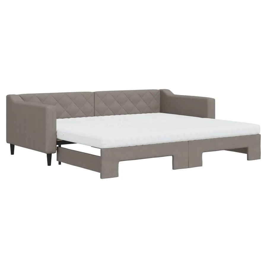 Lit de jour avec gigogne et matelas taupe 90x200 cm tissu - 2