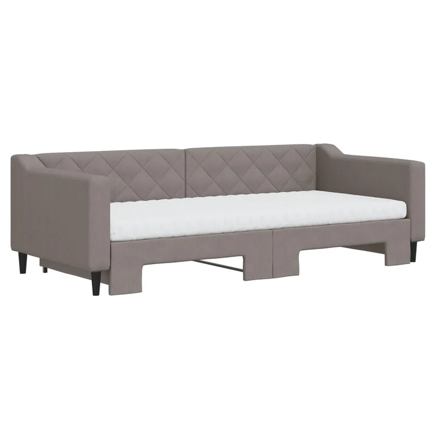 Lit de jour avec gigogne et matelas taupe 90x200 cm tissu - 3
