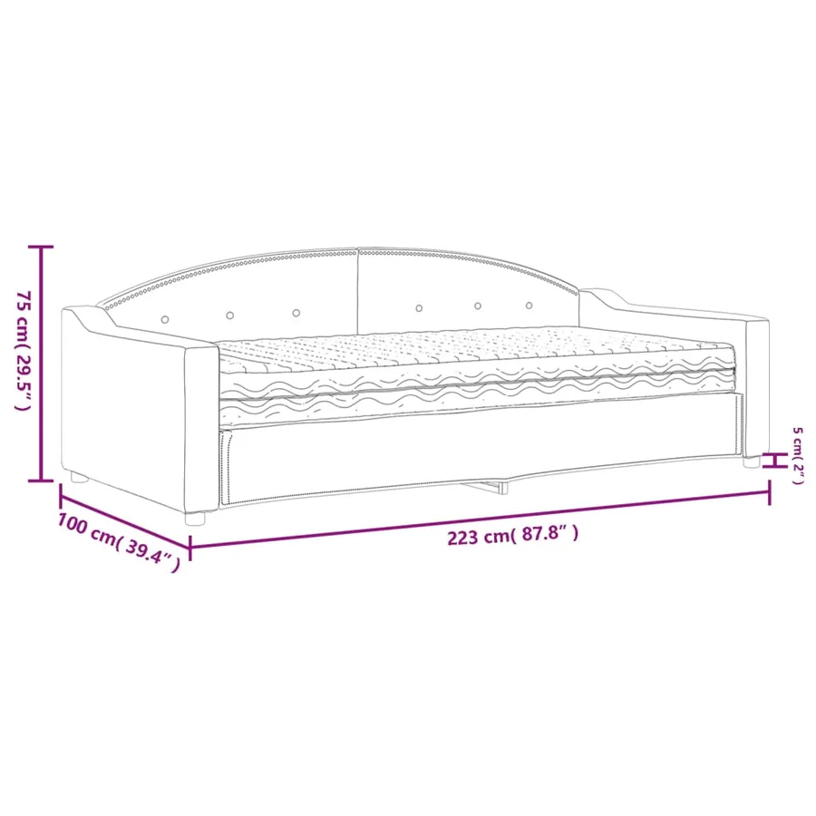 Lit de jour avec matelas noir 90x200 cm tissu - 12