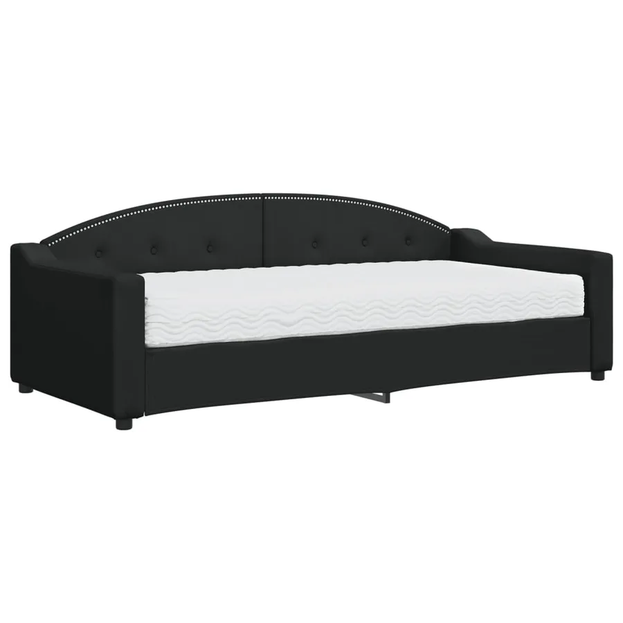 Lit de jour avec matelas noir 90x200 cm tissu - 2