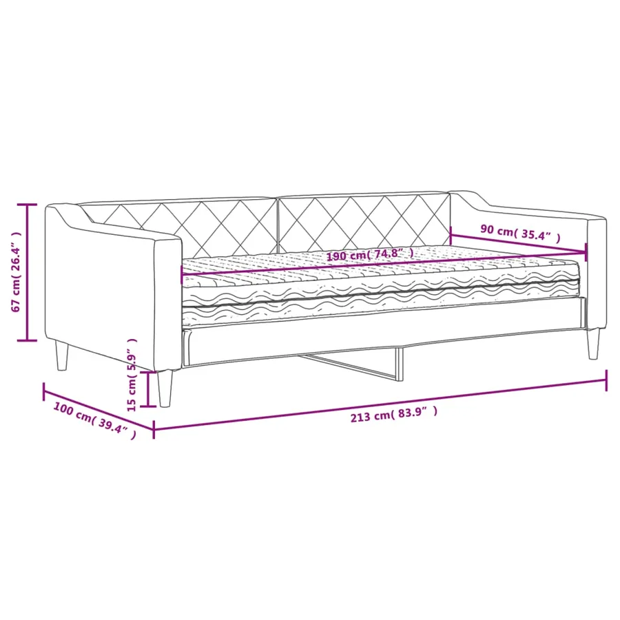 Lit de jour avec matelas gris clair 90x190 cm tissu - 12
