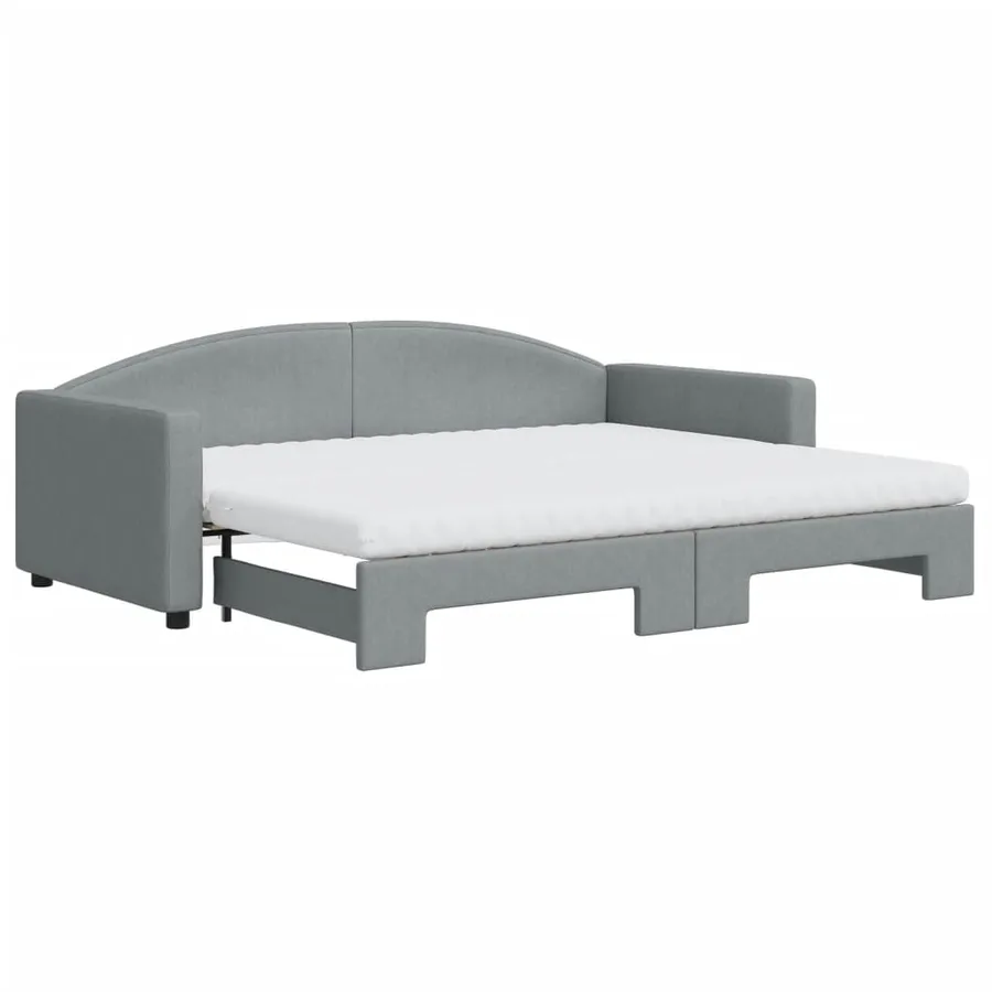 Lit de jour avec gigogne et matelas gris clair 90x200 cm tissu - 2