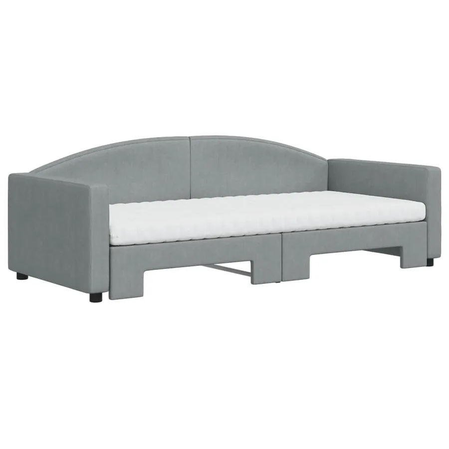 Lit de jour avec gigogne et matelas gris clair 90x200 cm tissu - 3