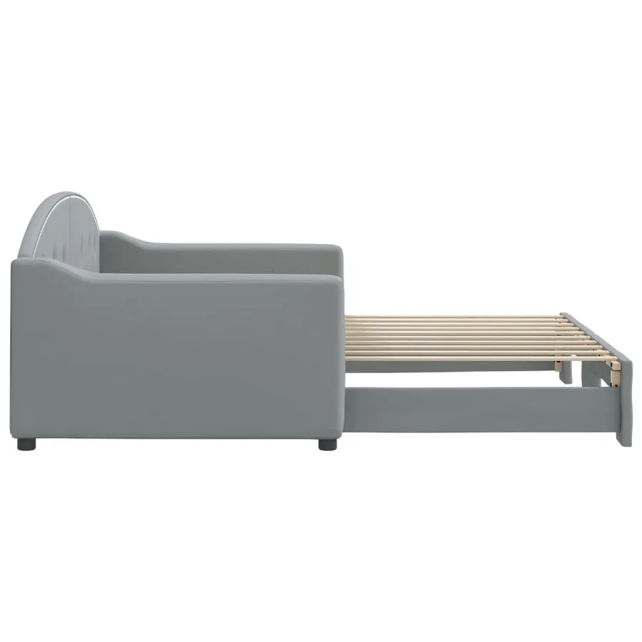 Lit de jour avec lit gigogne gris clair 90x190 cm tissu - 4