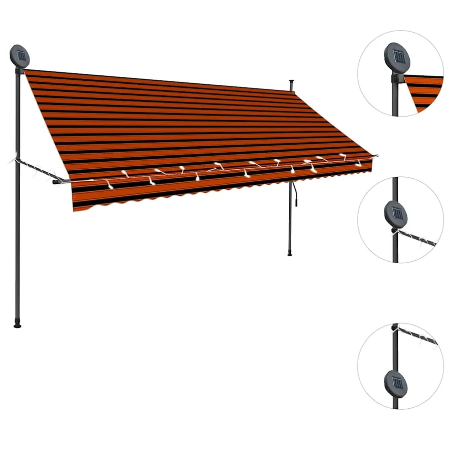 Auvent manuel rétractable avec LED 300 cm Orange et marron - 4