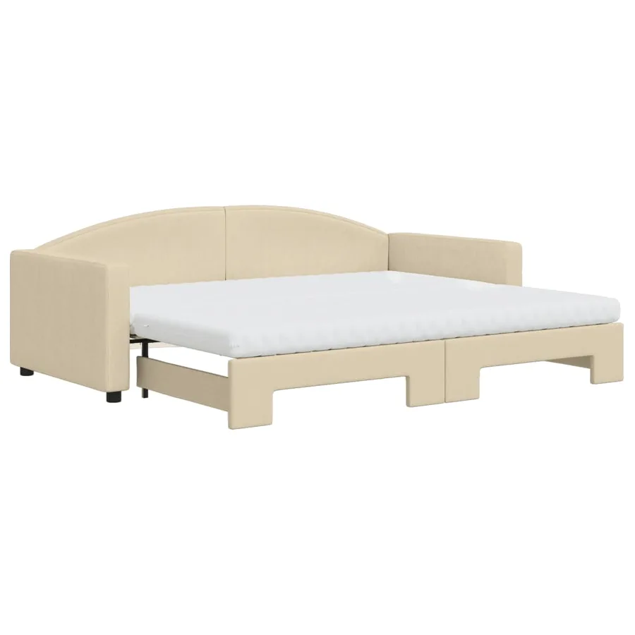 Lit de jour avec gigogne et matelas crème 90x200 cm tissu - 2