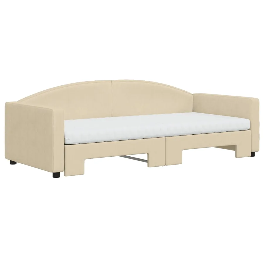 Lit de jour avec gigogne et matelas crème 90x200 cm tissu - 3
