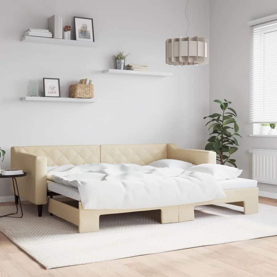 Lit de jour avec gigogne sans matelas crème 90x200 cm