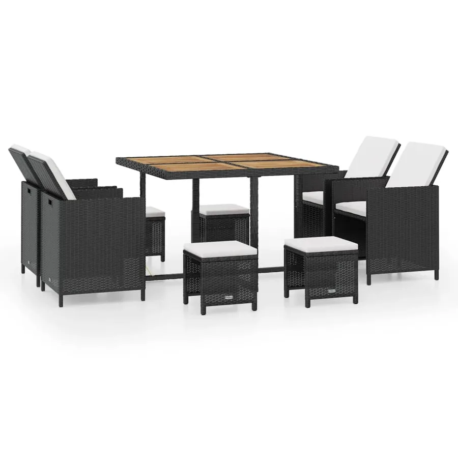 Ensemble à manger d'extérieur 9 pcs résine tressée et acacia - 2