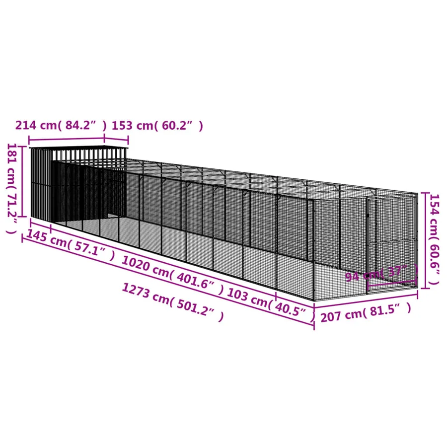 Niche pour chien avec cour anthracite 214x1273x181 cm - 9