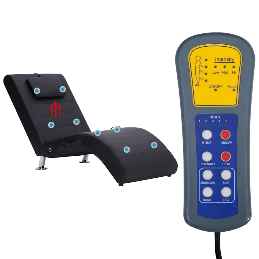 Chaise longue de massage avec oreiller Noir Similicuir - 10