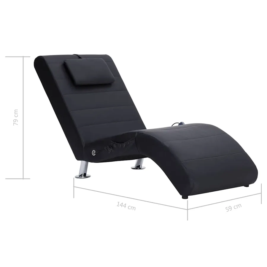 Chaise longue de massage avec oreiller Noir Similicuir - 11