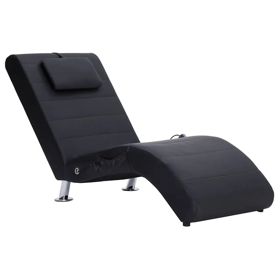 Chaise longue de massage avec oreiller Noir Similicuir - 2