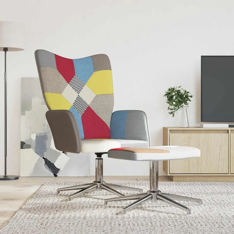 Chaise de relaxation avec tabouret Patchwork Tissu