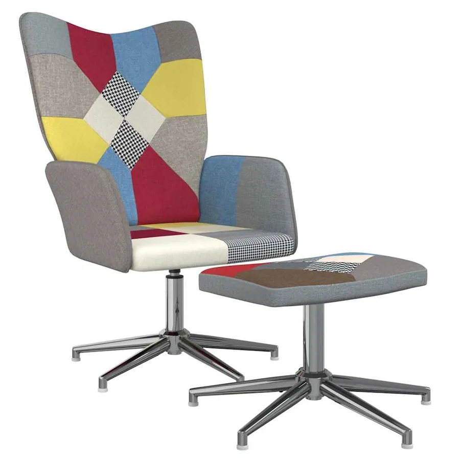 Chaise de relaxation avec tabouret Patchwork Tissu - 2