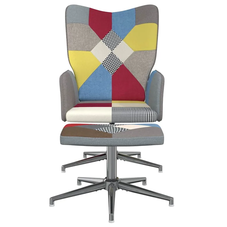 Chaise de relaxation avec tabouret Patchwork Tissu - 3