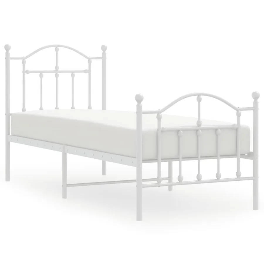 Cadre de lit métal sans matelas avec pied de lit blanc 75x190cm - 2