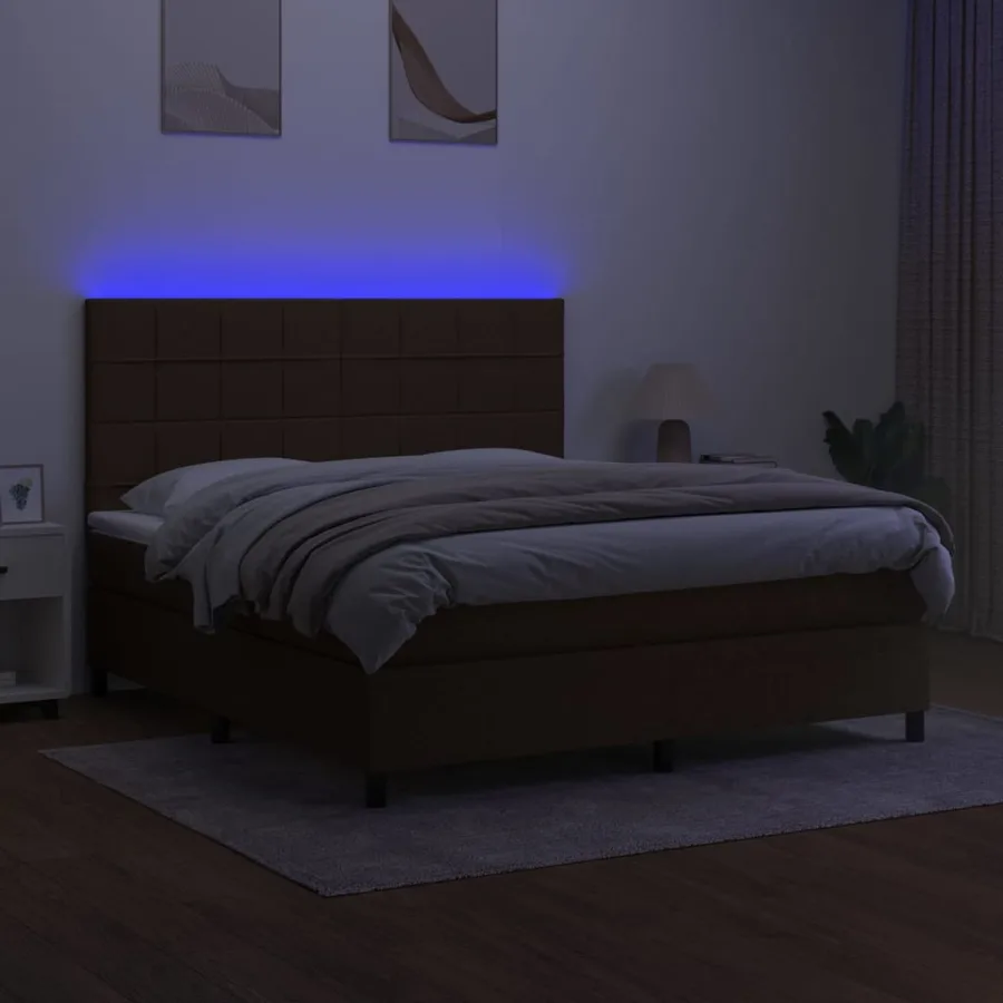 Sommier à lattes de lit matelas et LED Marron foncé 180x200cm - 4
