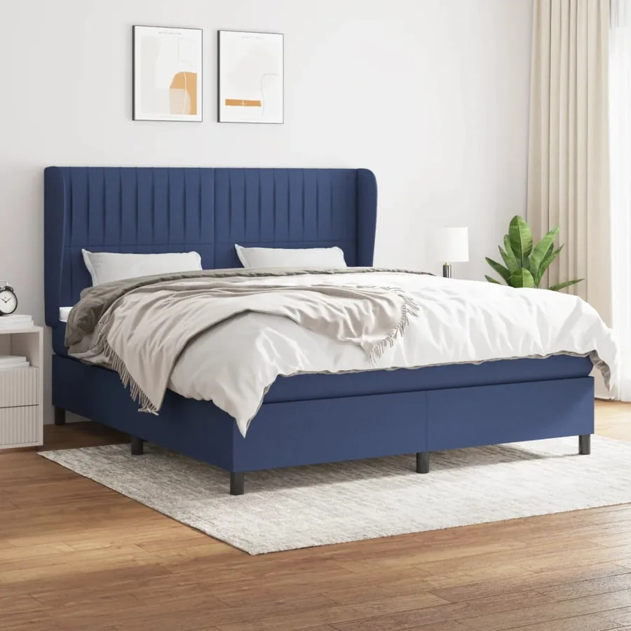 Sommier à lattes de lit avec matelas Bleu 180x200 cm Tissu