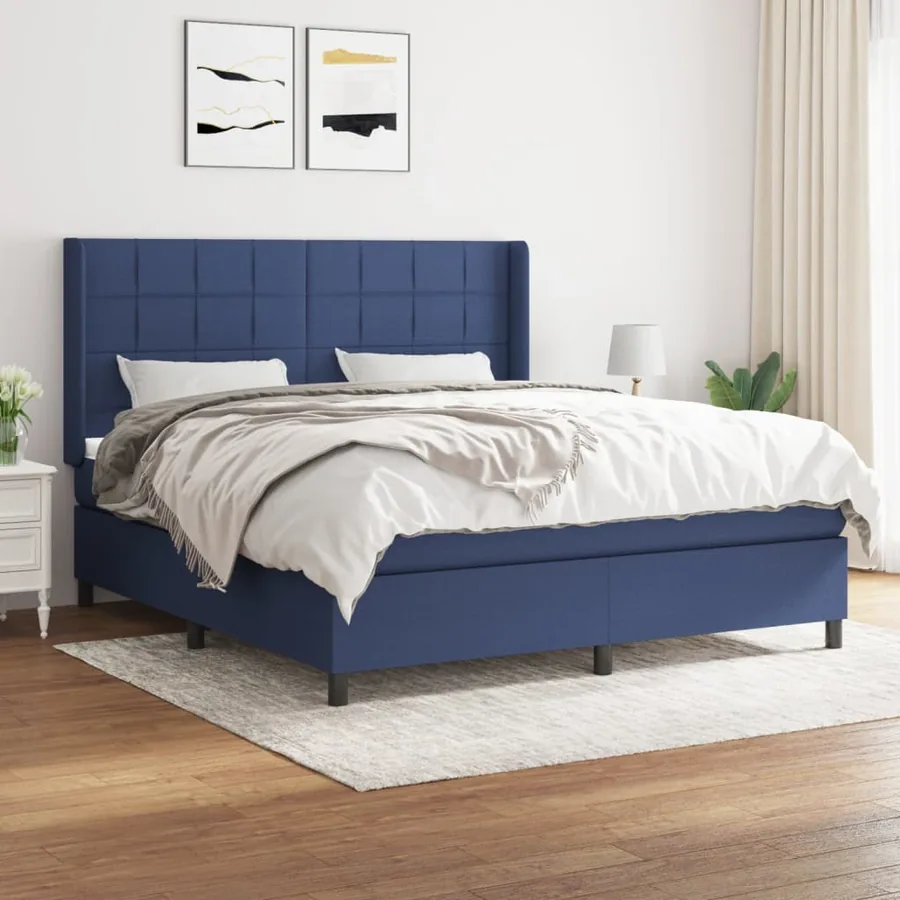 Sommier à lattes de lit avec matelas Bleu 180x200 cm Tissu