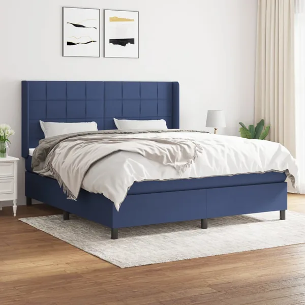 Sommier à lattes de lit avec matelas Bleu 180x200 cm Tissu