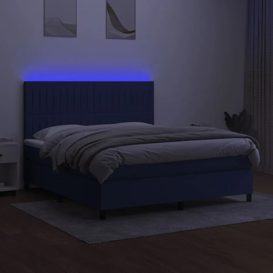 Sommier à lattes de lit et matelas et LED Bleu 180x200 cm Tissu - 4