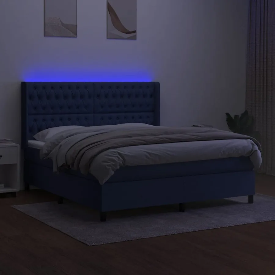 Sommier à lattes de lit matelas et LED Bleu 180x200 cm Tissu - 3