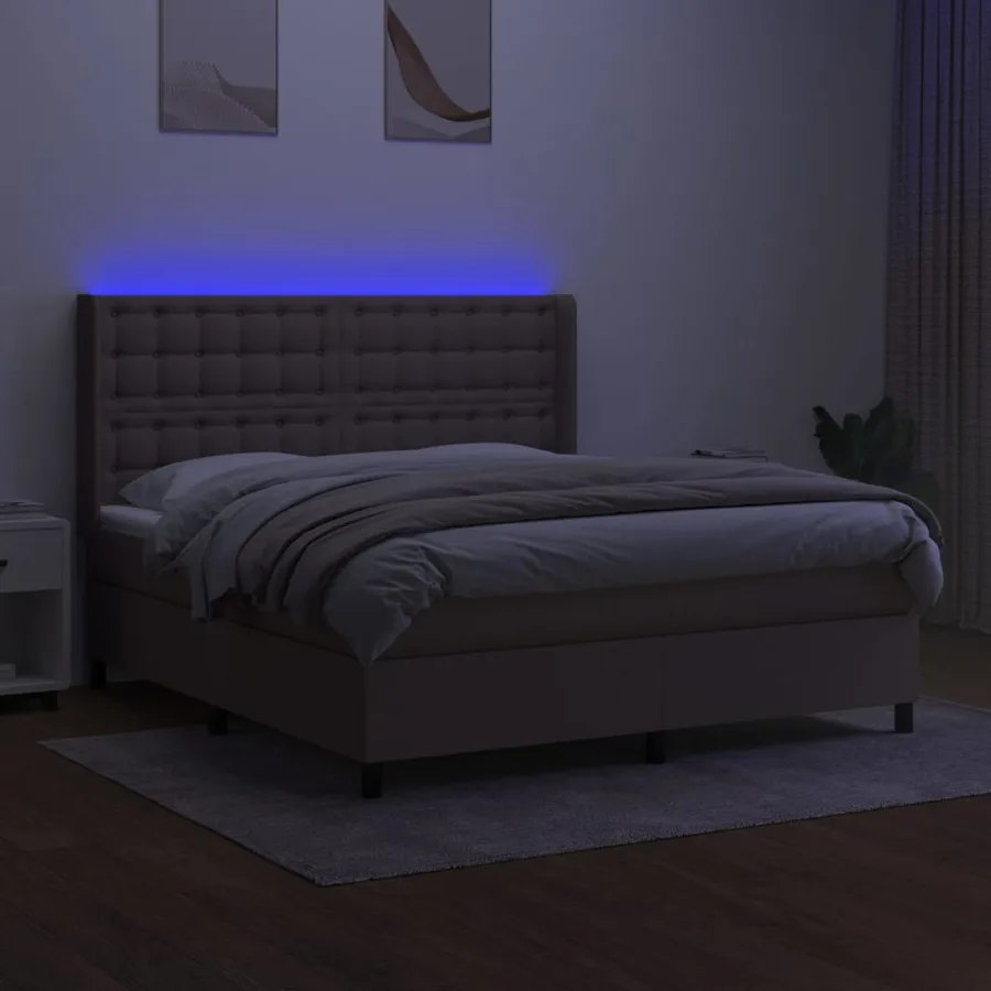 Sommier à lattes de lit matelas et LED Taupe 180x200 cm Tissu - 3