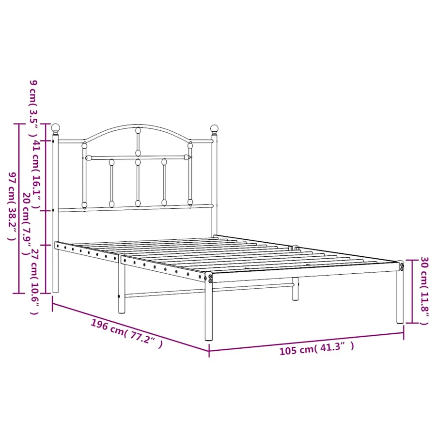 Cadre de lit métal sans matelas et tête de lit blanc 100x190 cm - 10