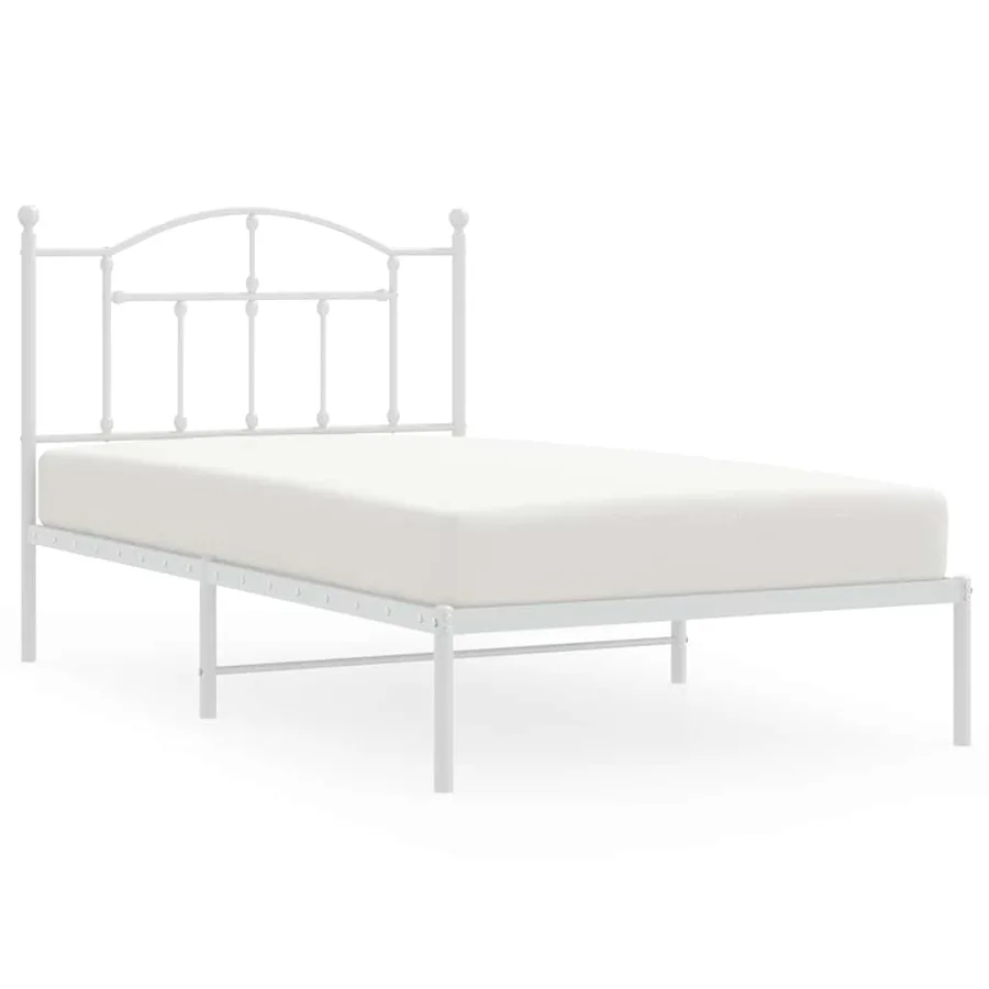 Cadre de lit métal sans matelas et tête de lit blanc 100x190 cm - 2