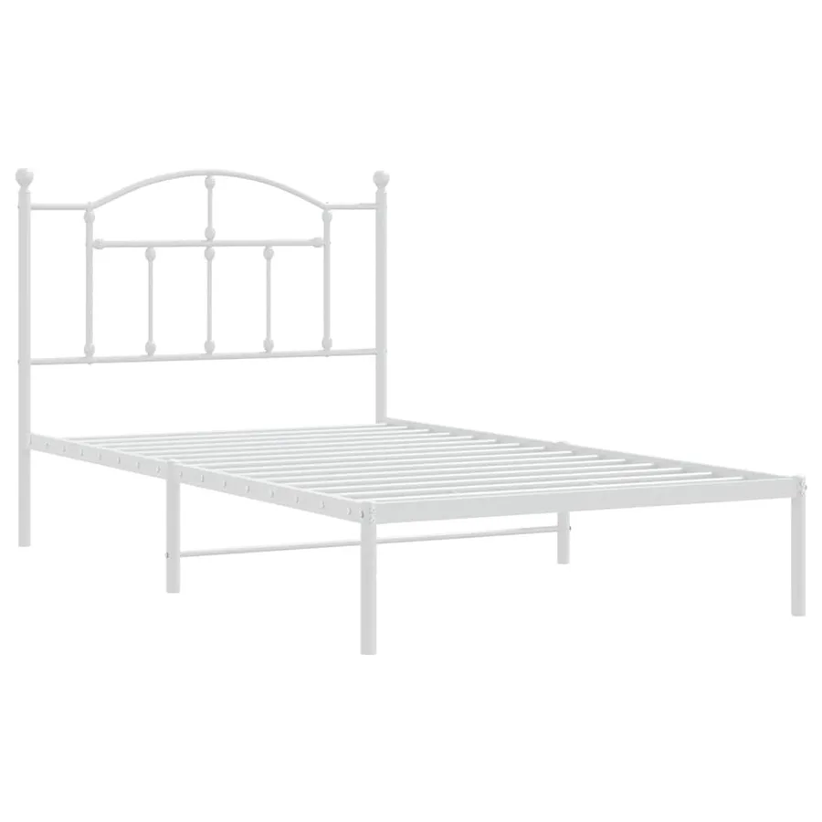 Cadre de lit métal sans matelas et tête de lit blanc 100x190 cm - 3