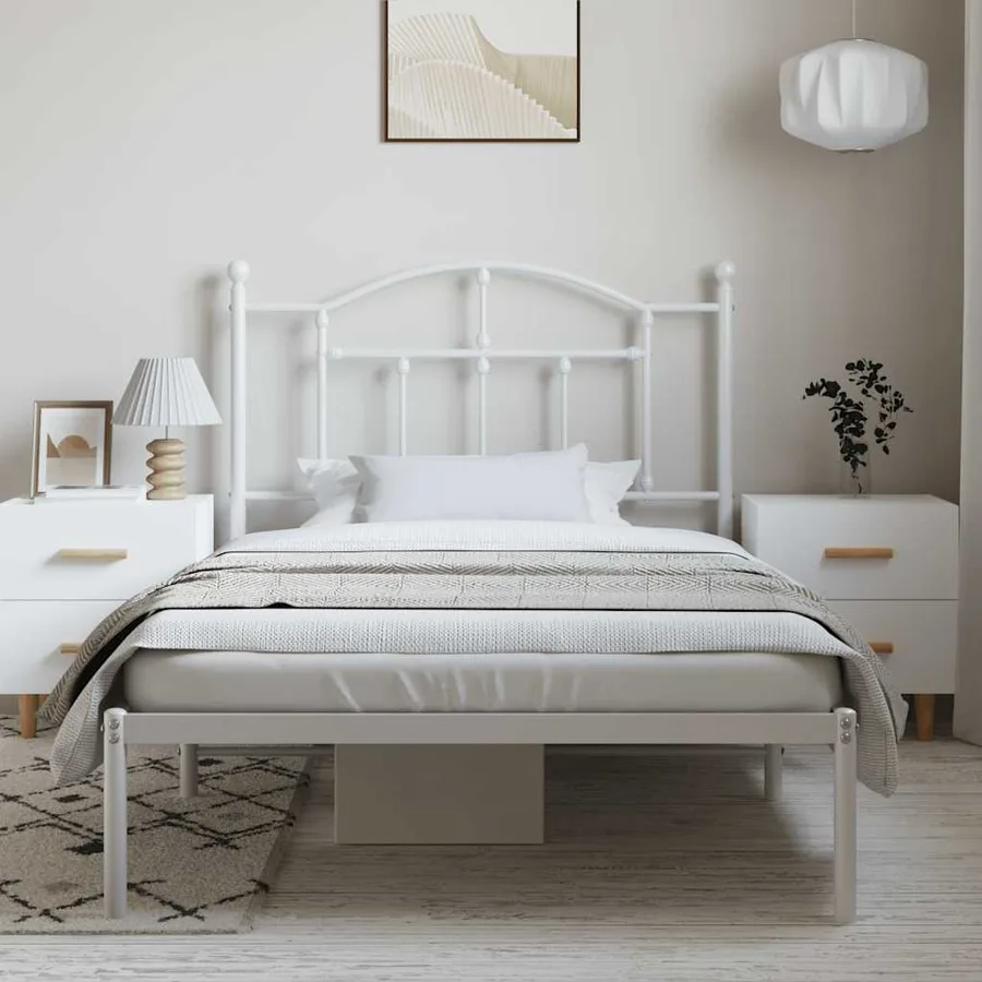 Cadre de lit métal sans matelas et tête de lit blanc 100x190 cm - 4