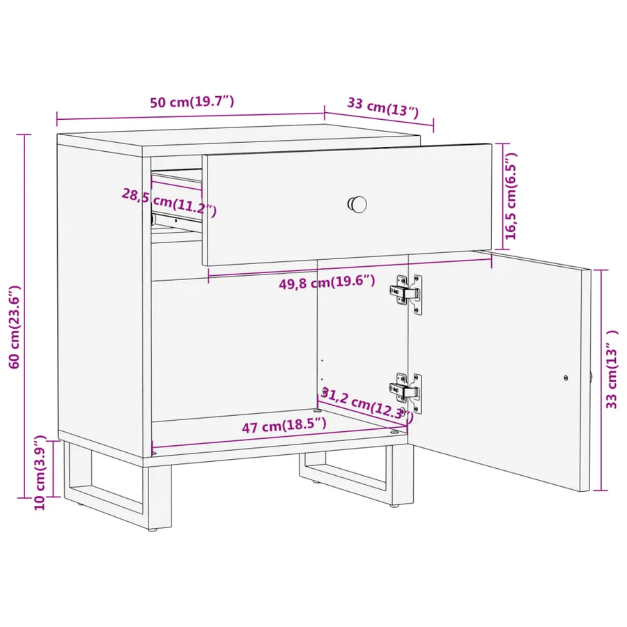 Table de chevet marron et noir 50x33x60 cm bois manguier solide - 12