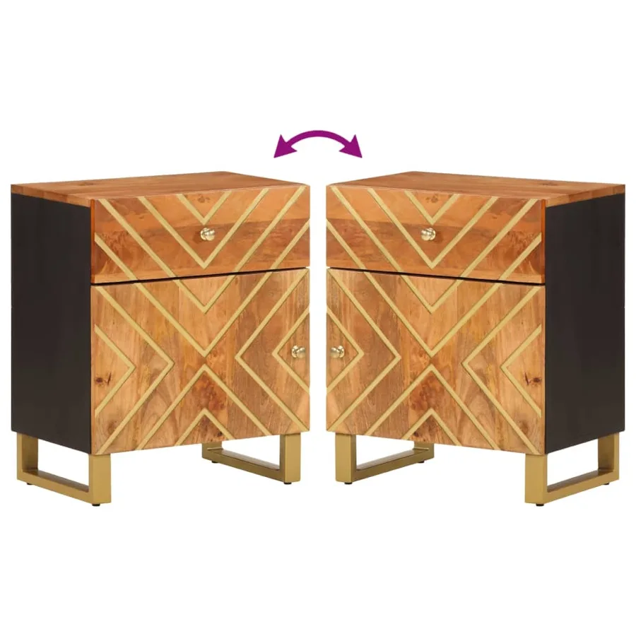 Table de chevet marron et noir 50x33x60 cm bois manguier solide - 7