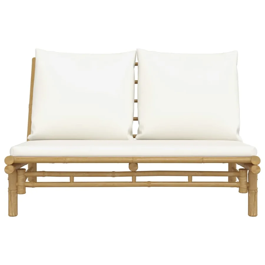 Banc de jardin avec coussins blanc crème bambou - 3