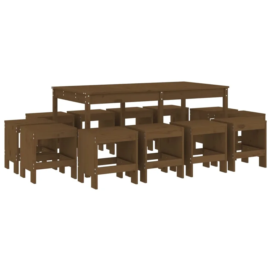 Ensemble à manger de jardin 13 pcs marron miel bois pin massif - 2