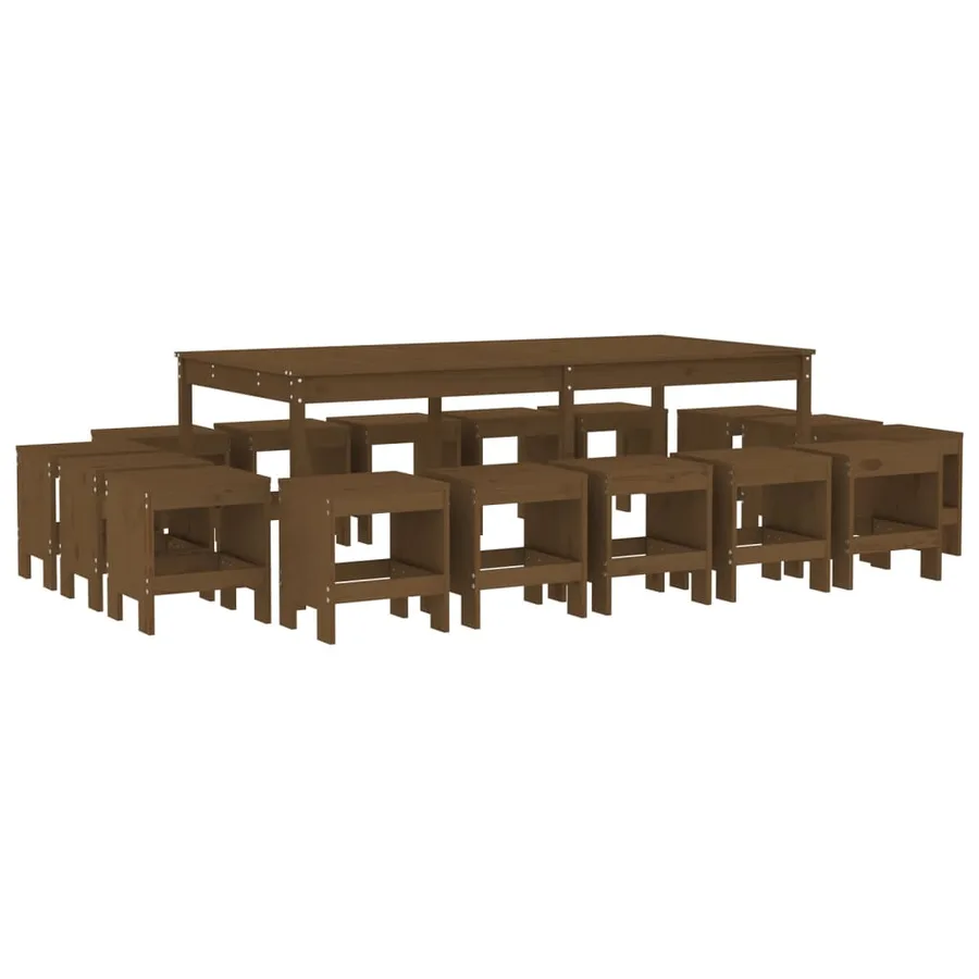 Ensemble à manger de jardin 17 pcs marron miel bois pin massif - 2