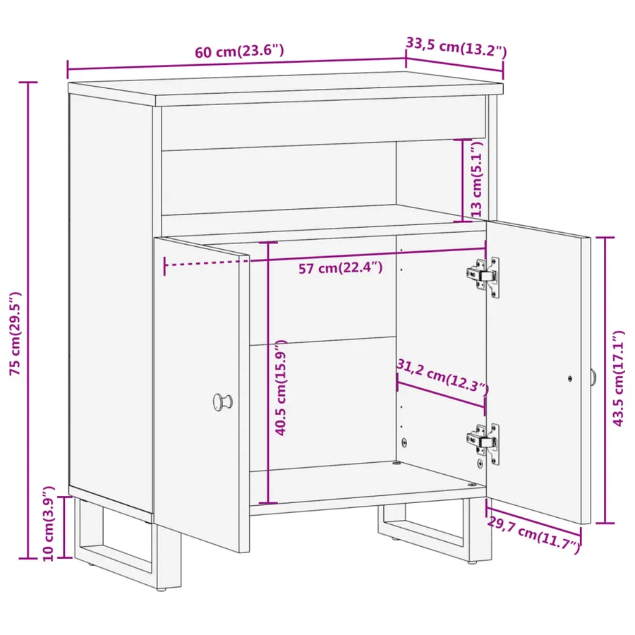 Armoire latérale marron et noir 60x33,5x75 cm bois de manguier - 11