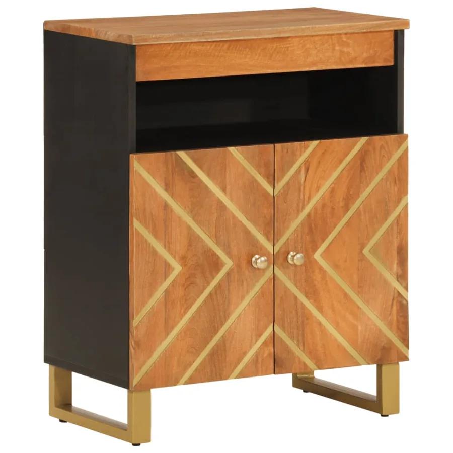 Armoire latérale marron et noir 60x33,5x75 cm bois de manguier - 2