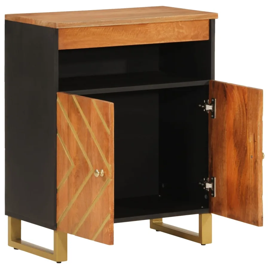 Armoire latérale marron et noir 60x33,5x75 cm bois de manguier - 3