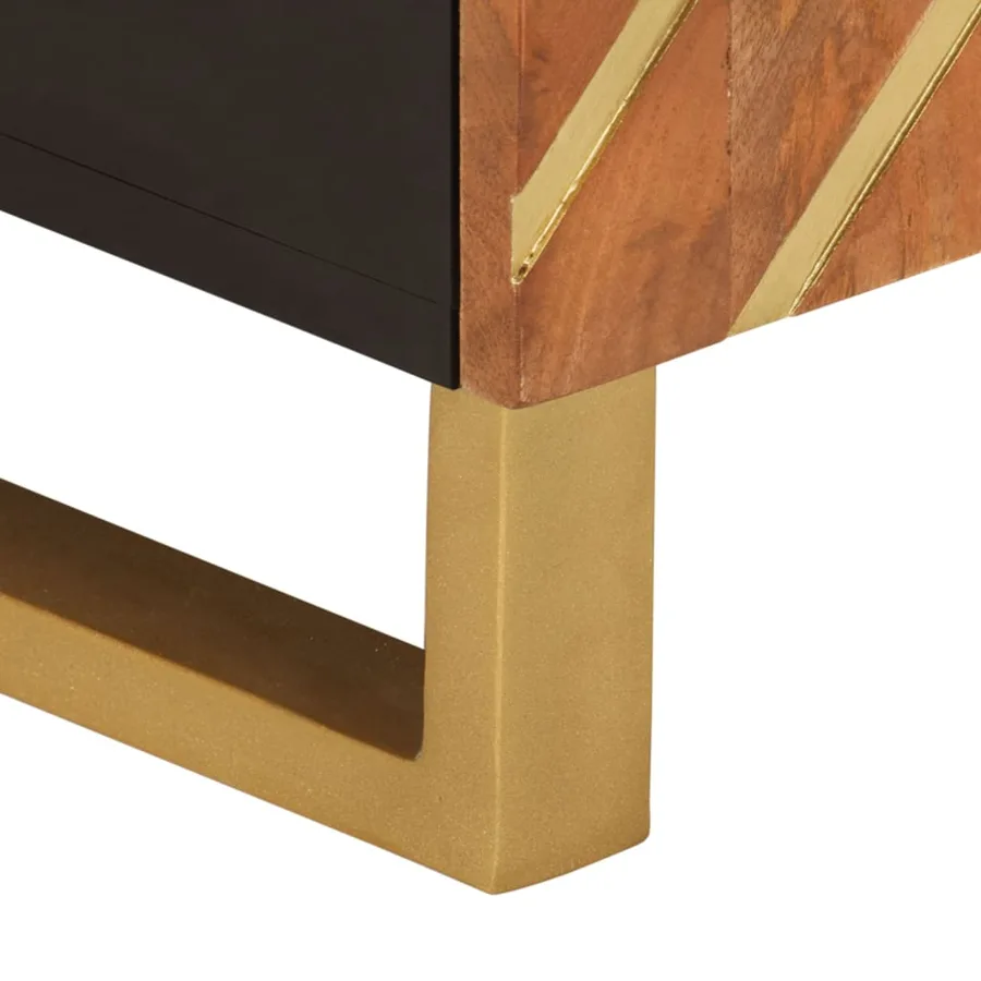 Meuble TV marron et noir 80x31,5x46 cm bois massif de manguier - 10