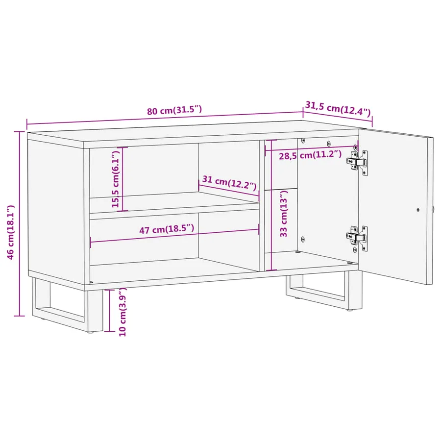 Meuble TV marron et noir 80x31,5x46 cm bois massif de manguier - 12